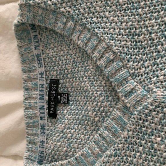 Parkhurst (Made in Canada) teal /white spring COTTON  knit sweater US L - Picture 2 of 4